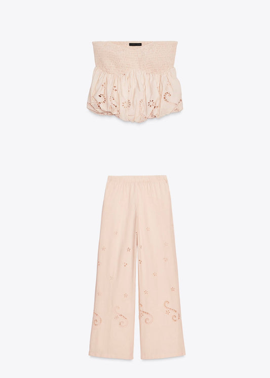 Embroidered Trousers And Top