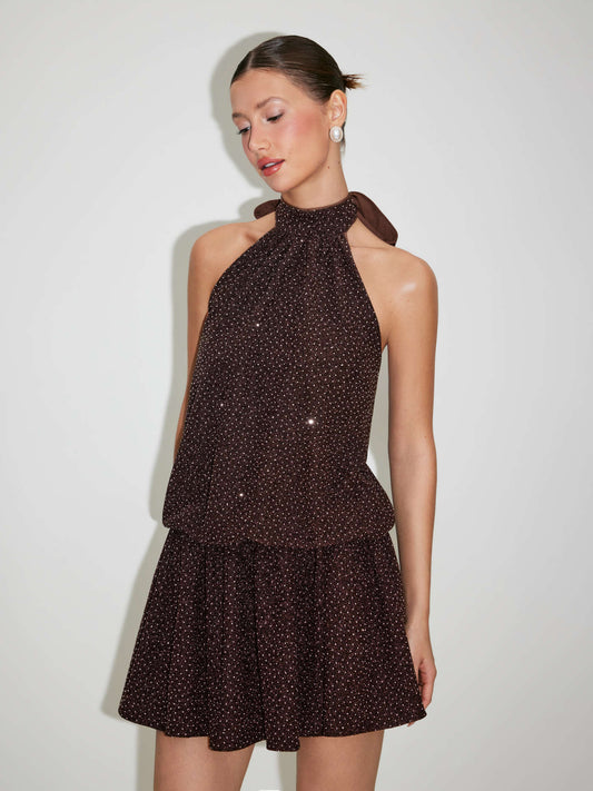 Rhinestone halter neck dress