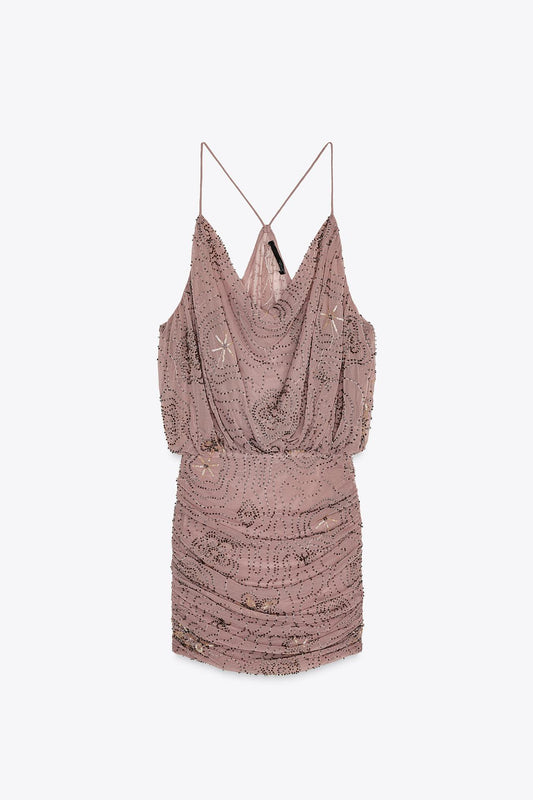 Beaded & Sequined Mini Dress