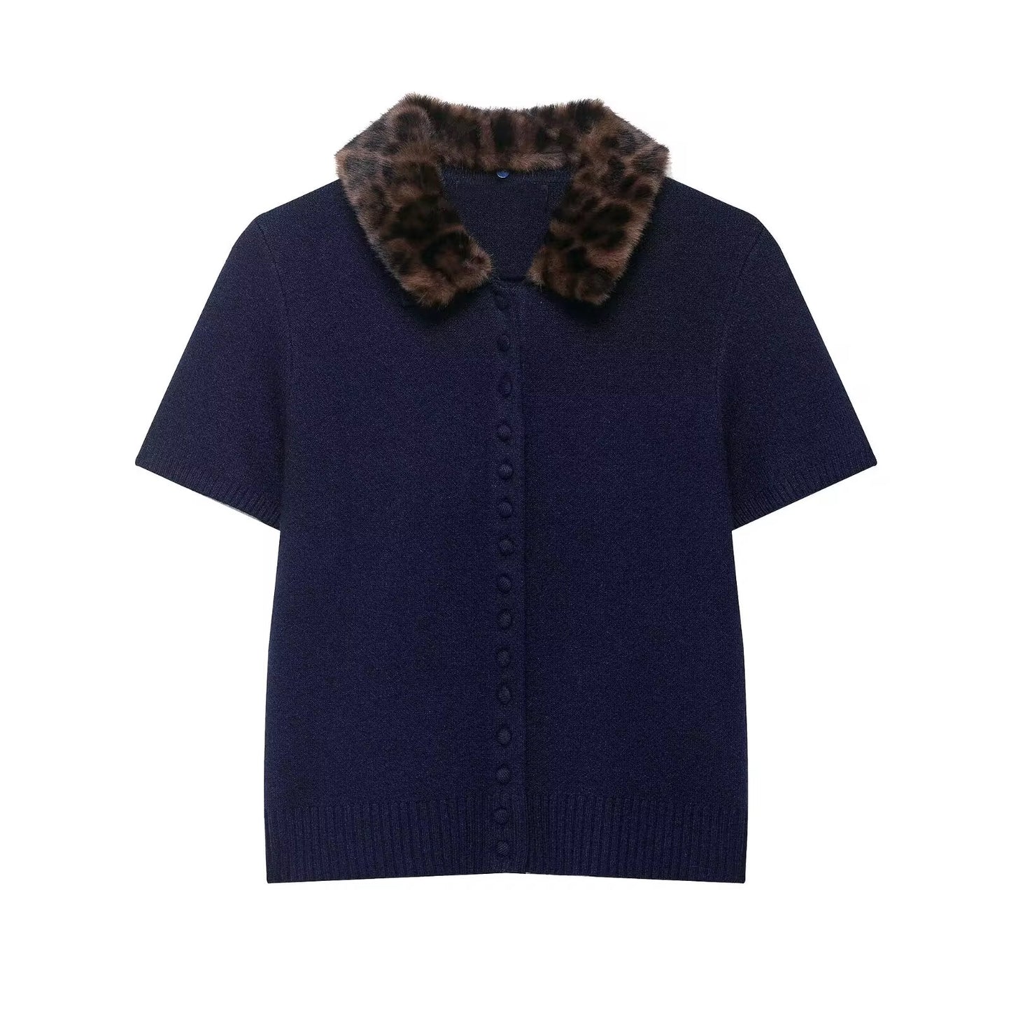 Animal Print Collar Knit Cardigan