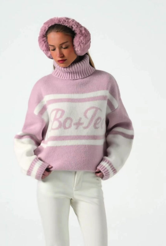 Knit Turtleneck Oversized Jumper in Powder Pink